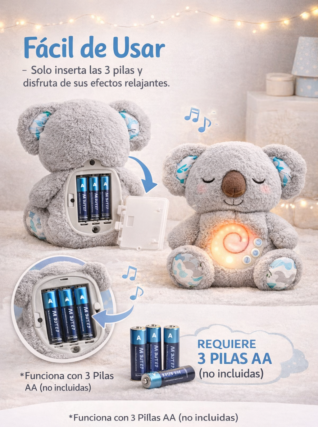Peluche relajante para bebé que simula respiración (Koala gris)